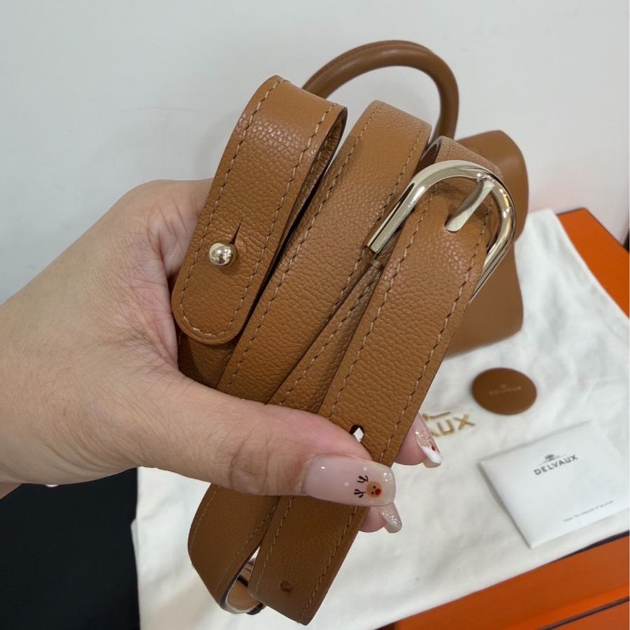Delvaux 牛皮皮革Brillant MM 金扣 金棕色 手提包 肩背包 側背包 斜背包-20