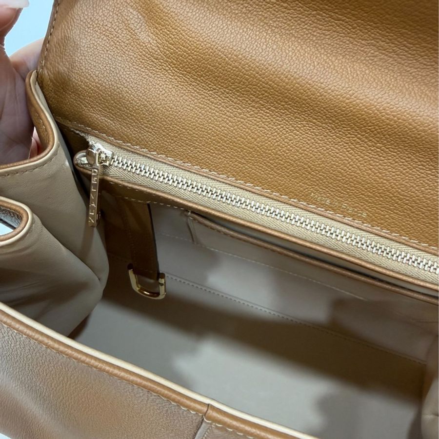 Delvaux 牛皮皮革Brillant MM 金扣 金棕色 手提包 肩背包 側背包 斜背包-30