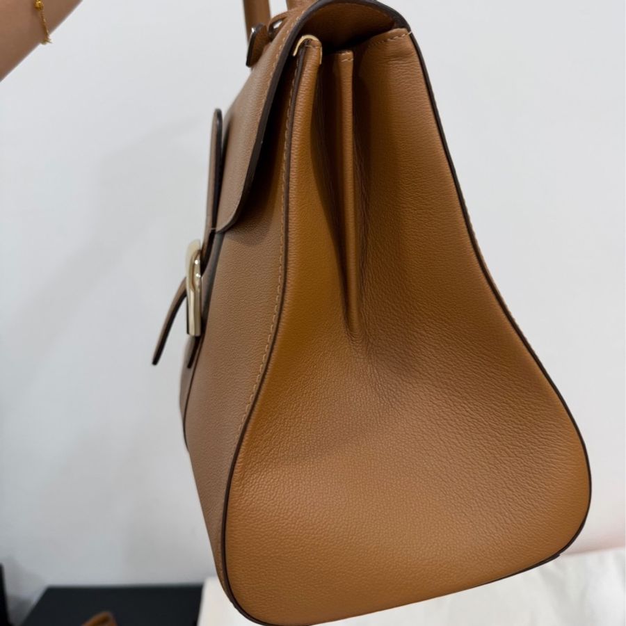 Delvaux 牛皮皮革Brillant MM 金扣 金棕色 手提包 肩背包 側背包 斜背包-32