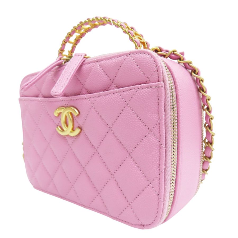 粉紫色 菱格紋 荔枝牛皮Pick Me Up Vanity 手把鍊帶單肩背包金扣【CHANEL 香奈兒】 AS3221-2
