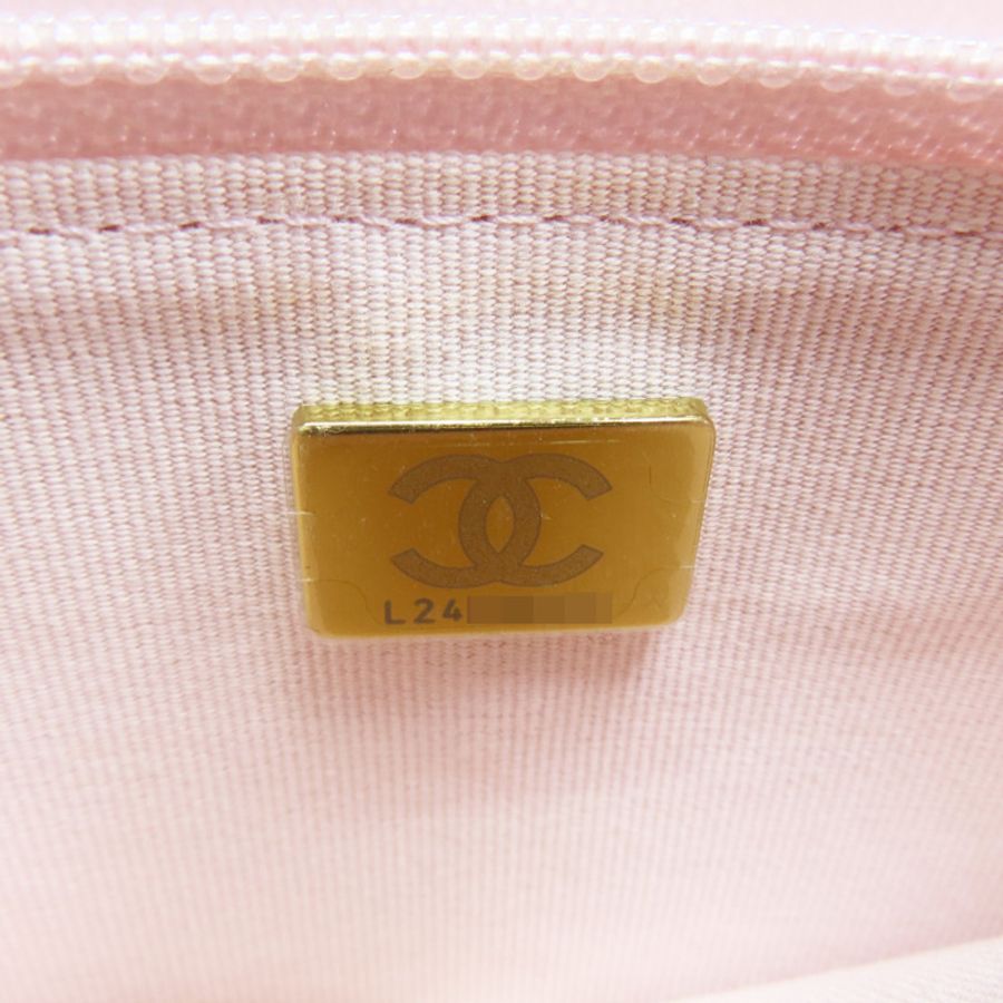 粉紅菱格紋荔枝皮革水鑽logo WOC鏈肩背包【CHANEL 香奈兒】-7