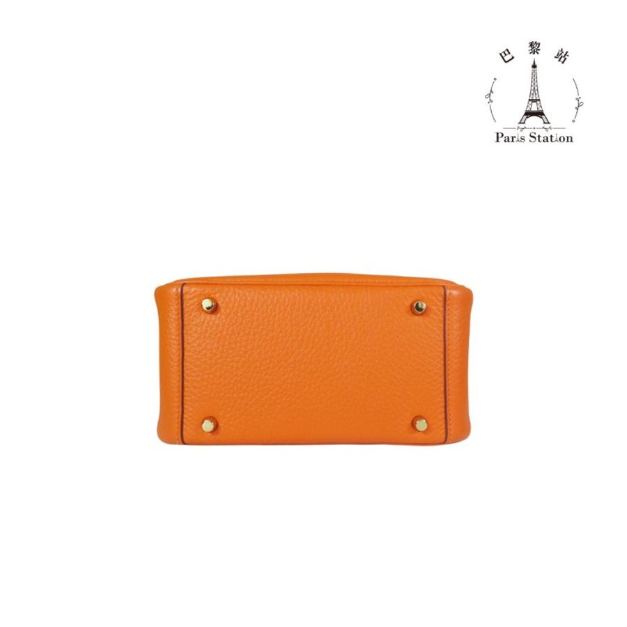 【巴黎站二手名牌專賣店】＊現貨＊HERMES 愛馬仕 真品＊B刻愛馬仕橘金釦MINI LINDY手提肩背包-2