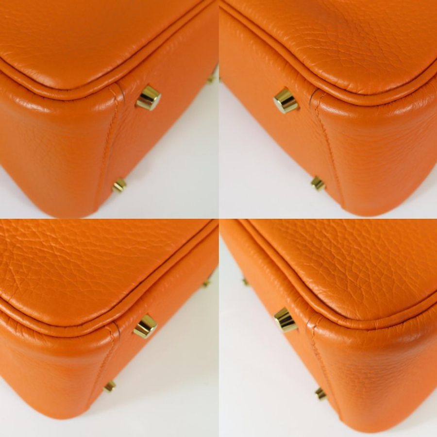 【巴黎站二手名牌專賣店】＊現貨＊HERMES 愛馬仕 真品＊B刻愛馬仕橘金釦MINI LINDY手提肩背包-4