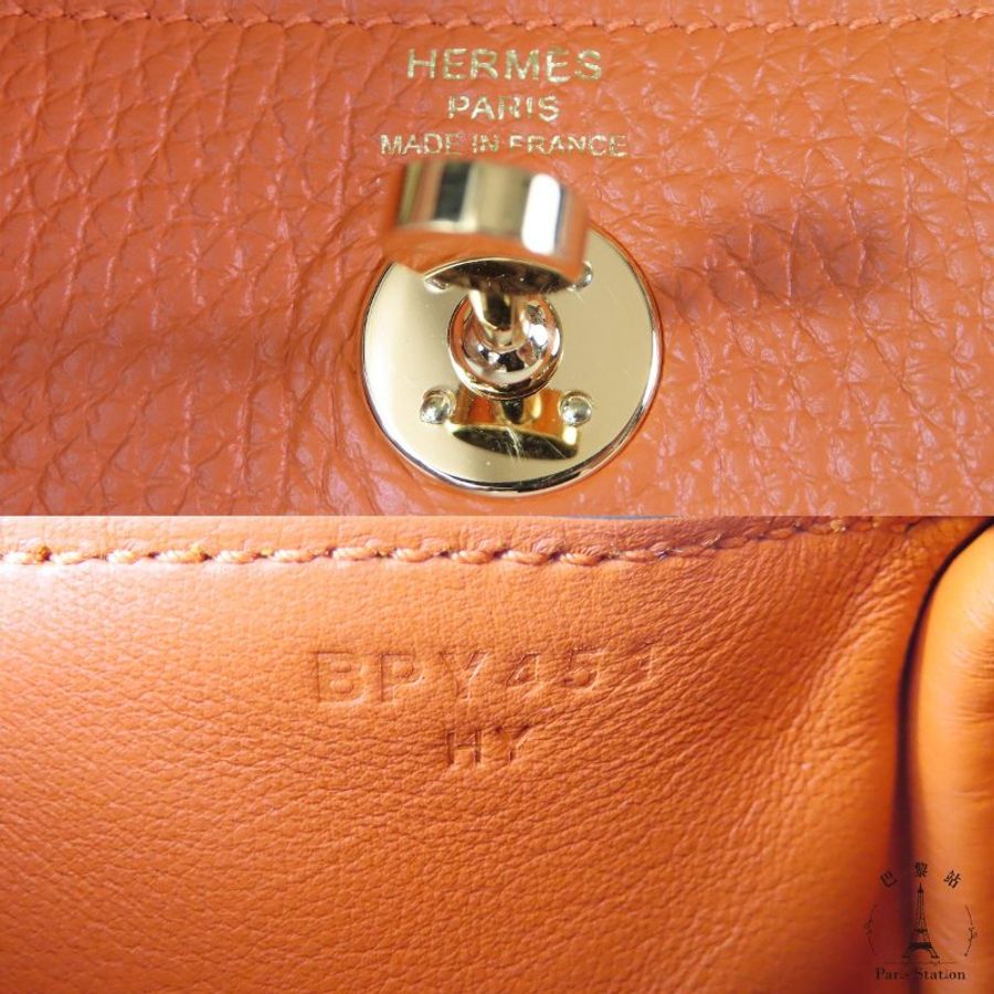【巴黎站二手名牌專賣店】＊現貨＊HERMES 愛馬仕 真品＊B刻愛馬仕橘金釦MINI LINDY手提肩背包-6
