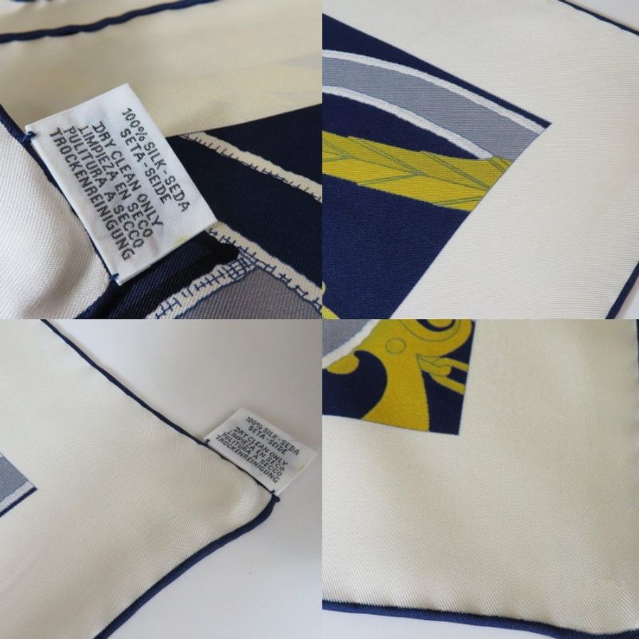 【巴黎站二手名牌專賣店】*現貨*HERMES 愛馬仕 真品*白底藍色國王騎馬指導圖案絲巾90x90-4