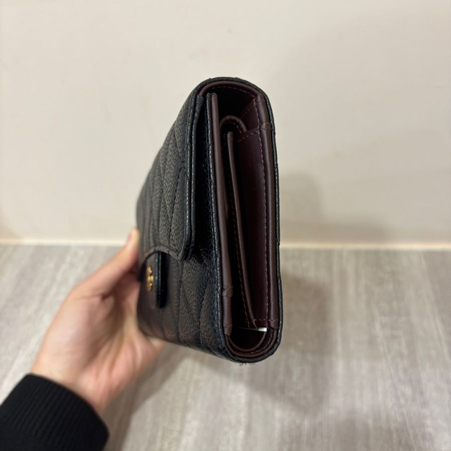 Chanel 黑金荔枝皮三折長夾-1