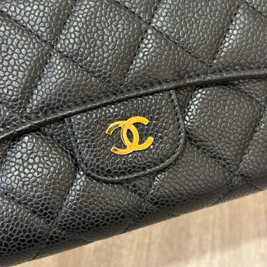 Chanel 黑金荔枝皮三折長夾-9