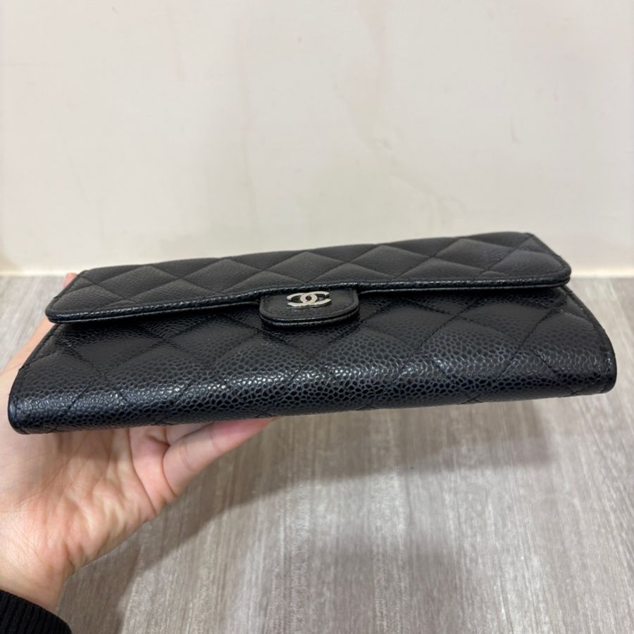Chanel 黑銀荔枝皮長夾-4