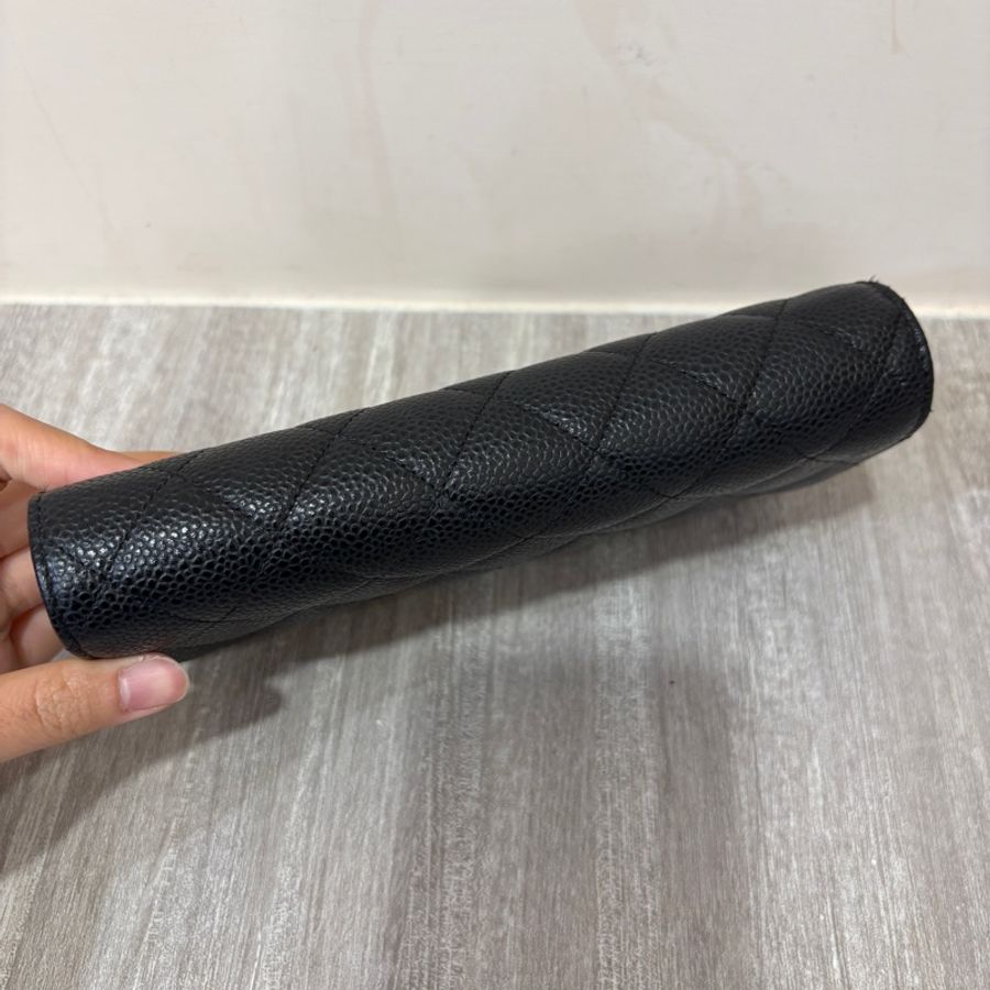 Chanel 黑銀荔枝皮長夾-5