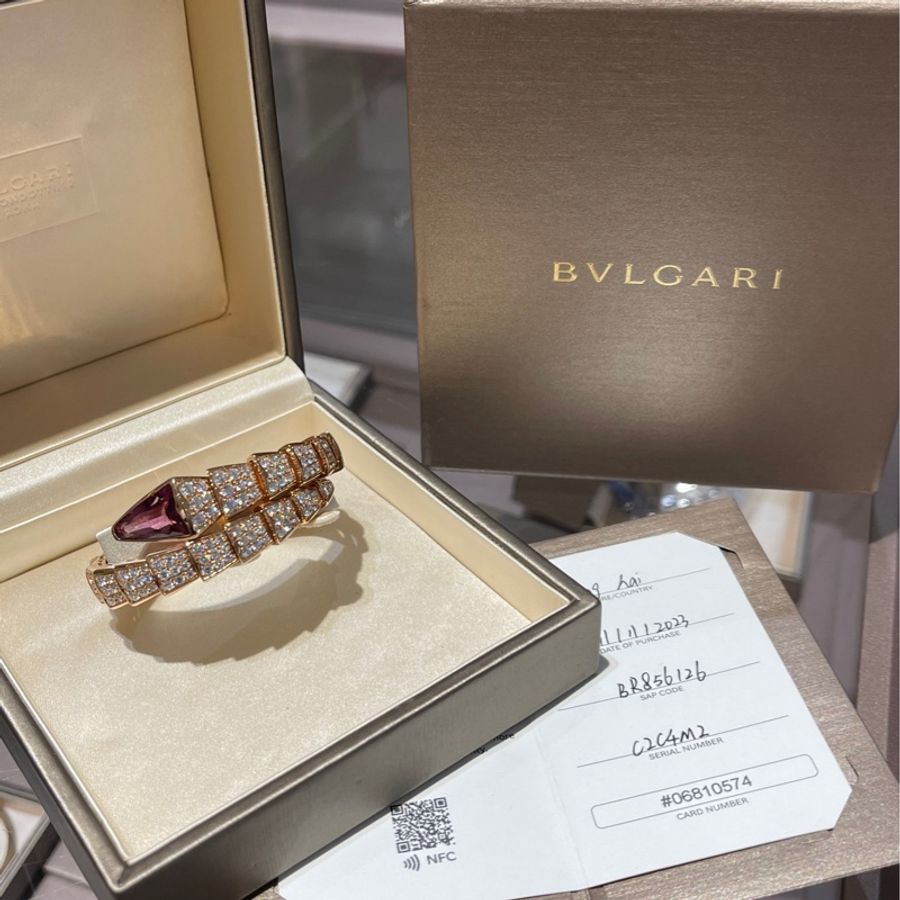 Bvlgari宝格丽 玫瑰金红碧玺满钻蛇头手镯-1