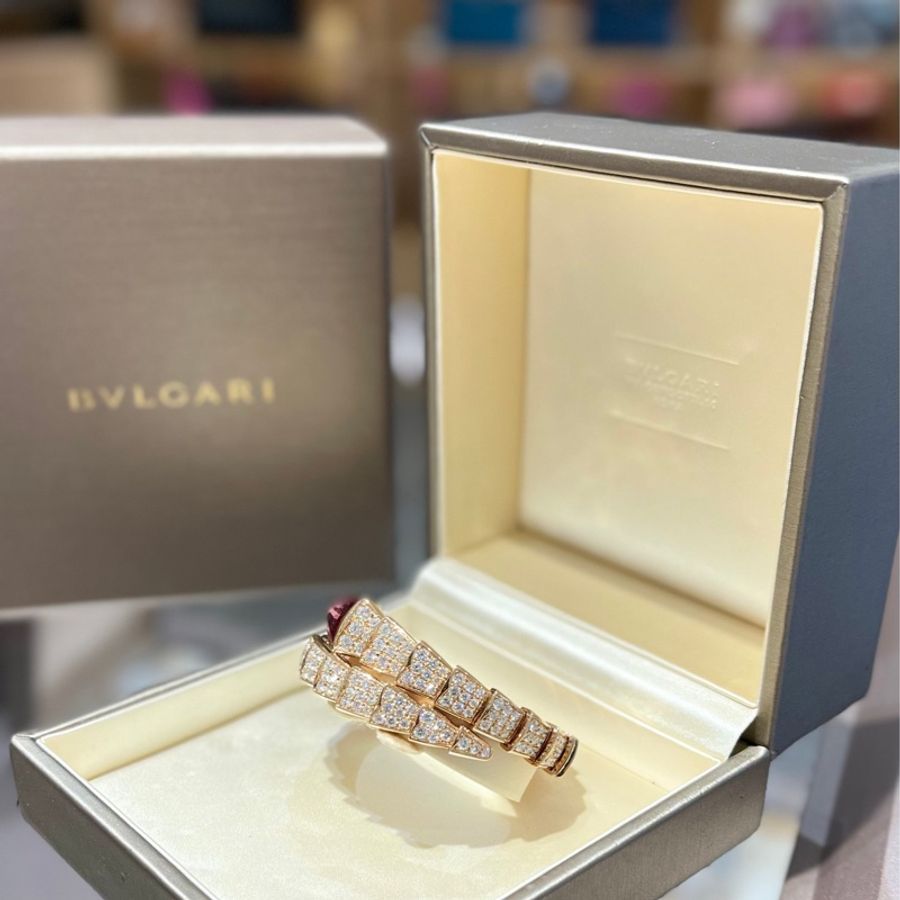 Bvlgari宝格丽 玫瑰金红碧玺满钻蛇头手镯-3