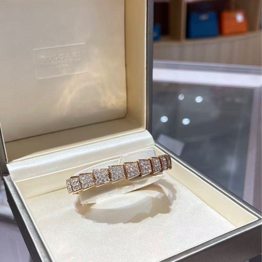 Bvlgari宝格丽 玫瑰金红碧玺满钻蛇头手镯-4