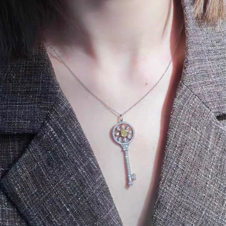Tiffany蒂芙尼 Keys系列 白金满钻万花筒钥匙项链-6