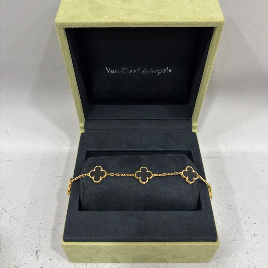 VCA Van Cleef & Arpels alhambra 梵克雅寶 四葉草幸運草 750黃K金 黑瑪瑙 5花 手鍊-1