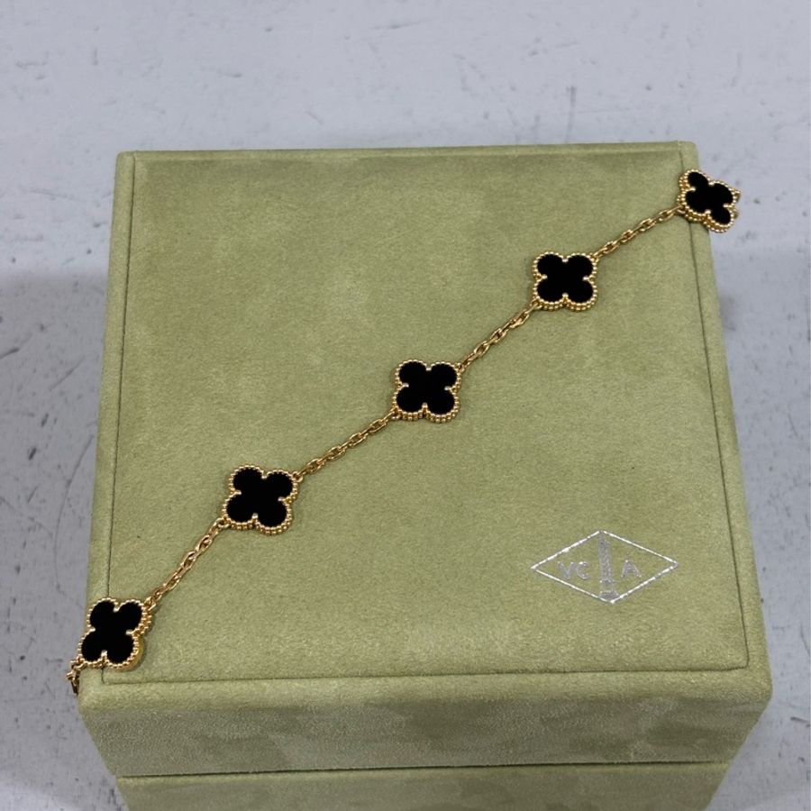 VCA Van Cleef & Arpels alhambra 梵克雅寶 四葉草幸運草 750黃K金 黑瑪瑙 5花 手鍊-2