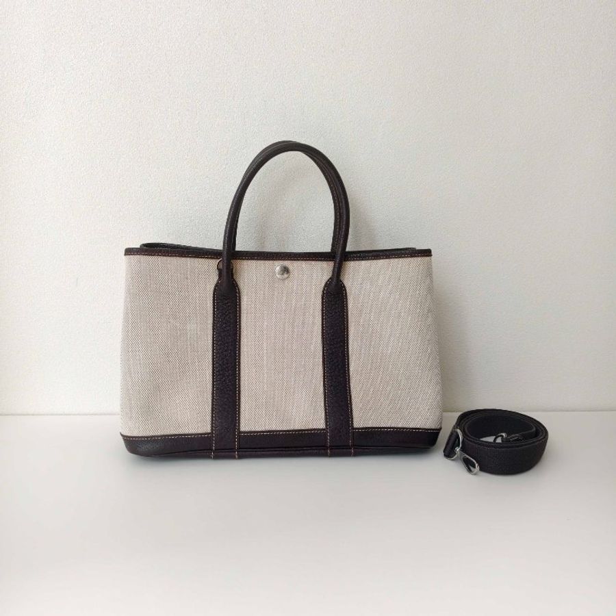 Hermes 愛馬仕 花園30 框m 黑白帆布包-1