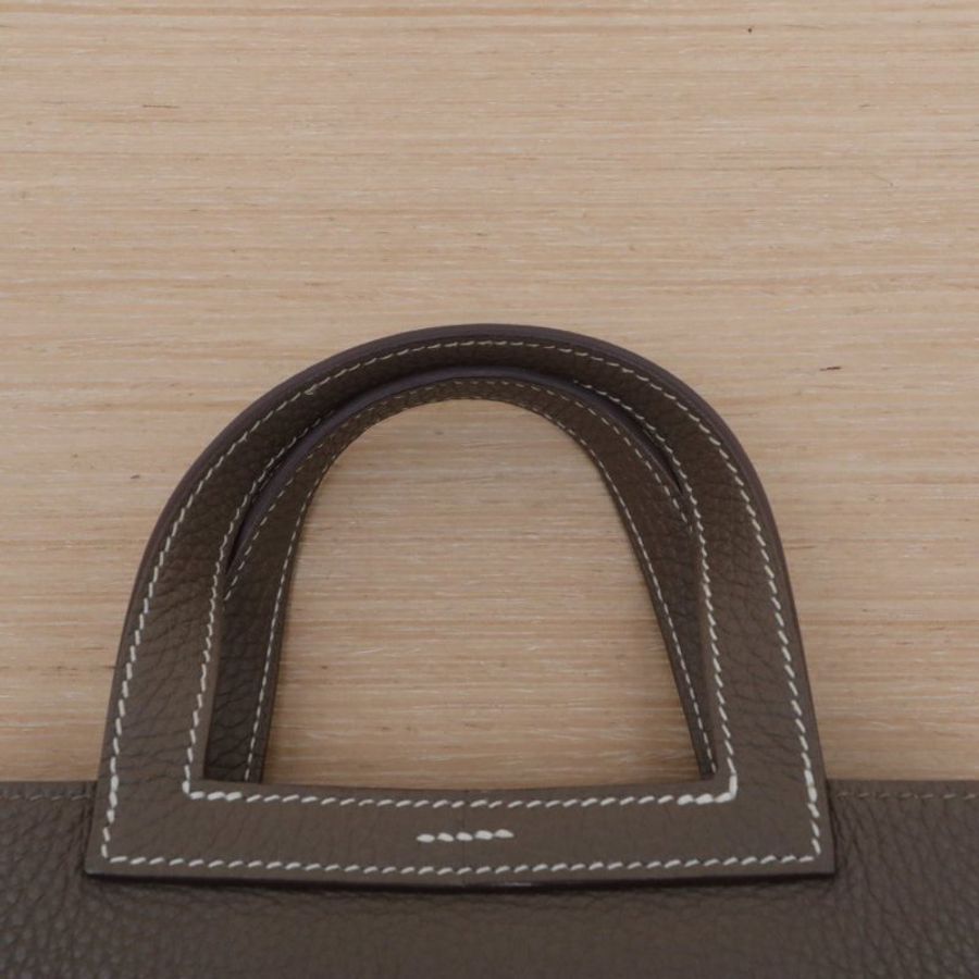 HERMES Halzan25雙提手單肩包18大象灰TC皮Y刻金扣肩背包-2