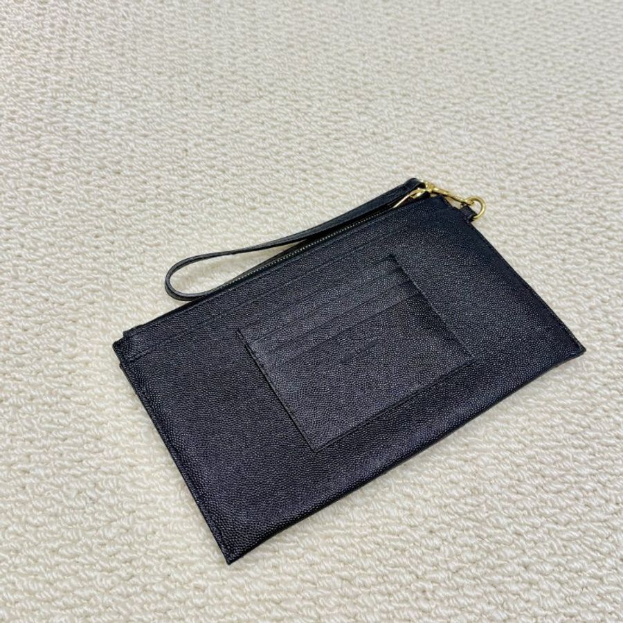 Saint Laurent - 黑色金釦魚子醬山型紋一字拉鍊手拿包-1