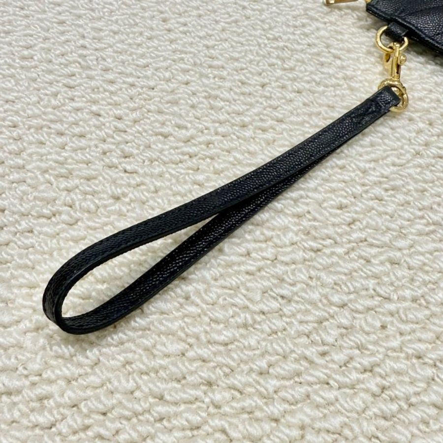 Saint Laurent - 黑色金釦魚子醬山型紋一字拉鍊手拿包-10