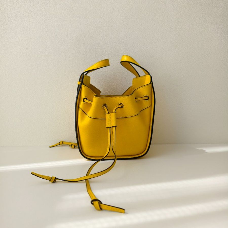 Loewe 羅意威 Hammock 迷你 黃色牛皮吊床包斜跨-3