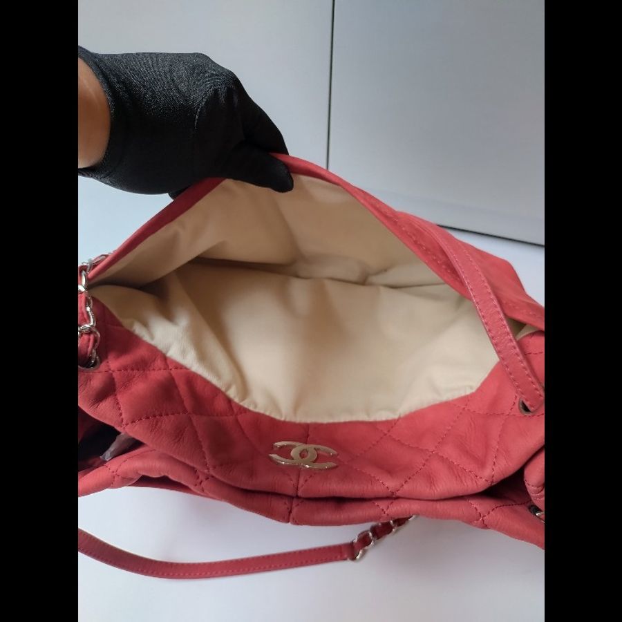 Chanel 銀鍊橘皮革三層托特包-20