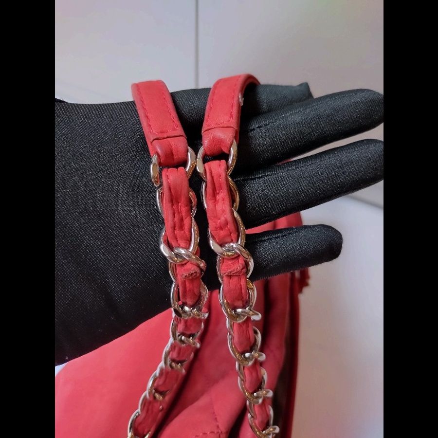Chanel 銀鍊橘皮革三層托特包-29