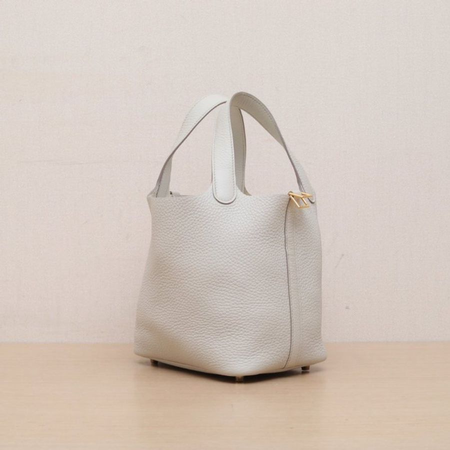 HERMES Picotin18菜籃子8L冰川白TC皮B刻金扣肩背包-3