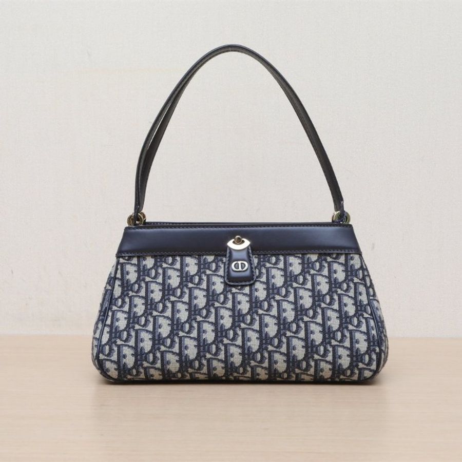 DIOR Key腋下包中號30老花帆布淺金扣2023Oblique印花肩背包-1