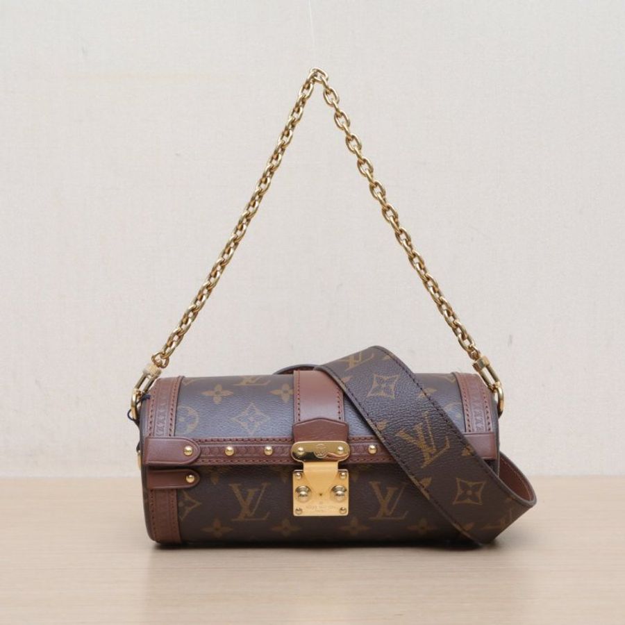 LOUIS VUITTON PAPILLON巴比龍TRUNK鏈條圓桶包老花PVC晶片肩背包-1