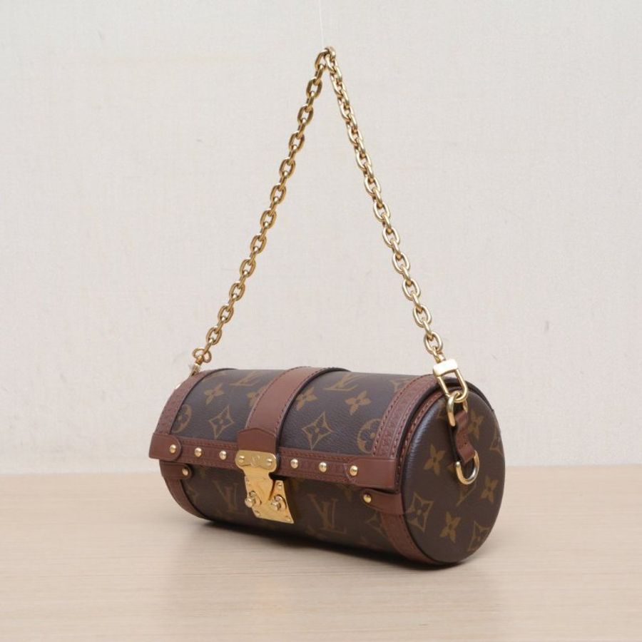 LOUIS VUITTON PAPILLON巴比龍TRUNK鏈條圓桶包老花PVC晶片肩背包-4