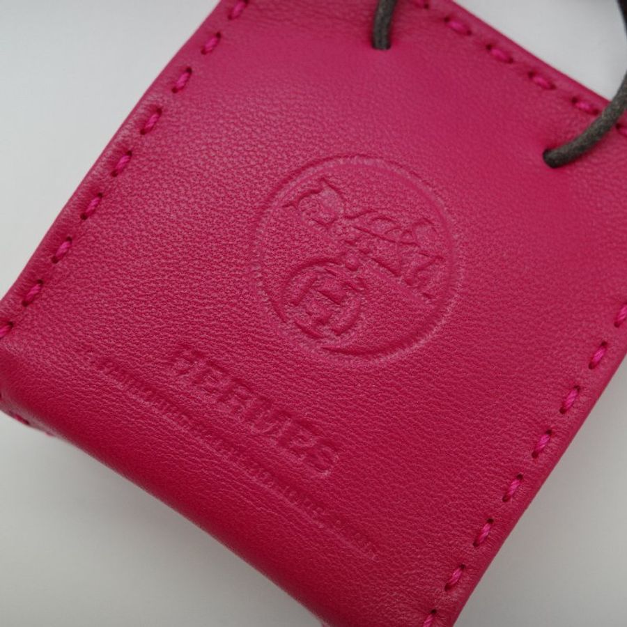 Hermès 愛馬仕 Sac Orange 紙袋造型 桃色 小羊皮 吊飾 掛件-4