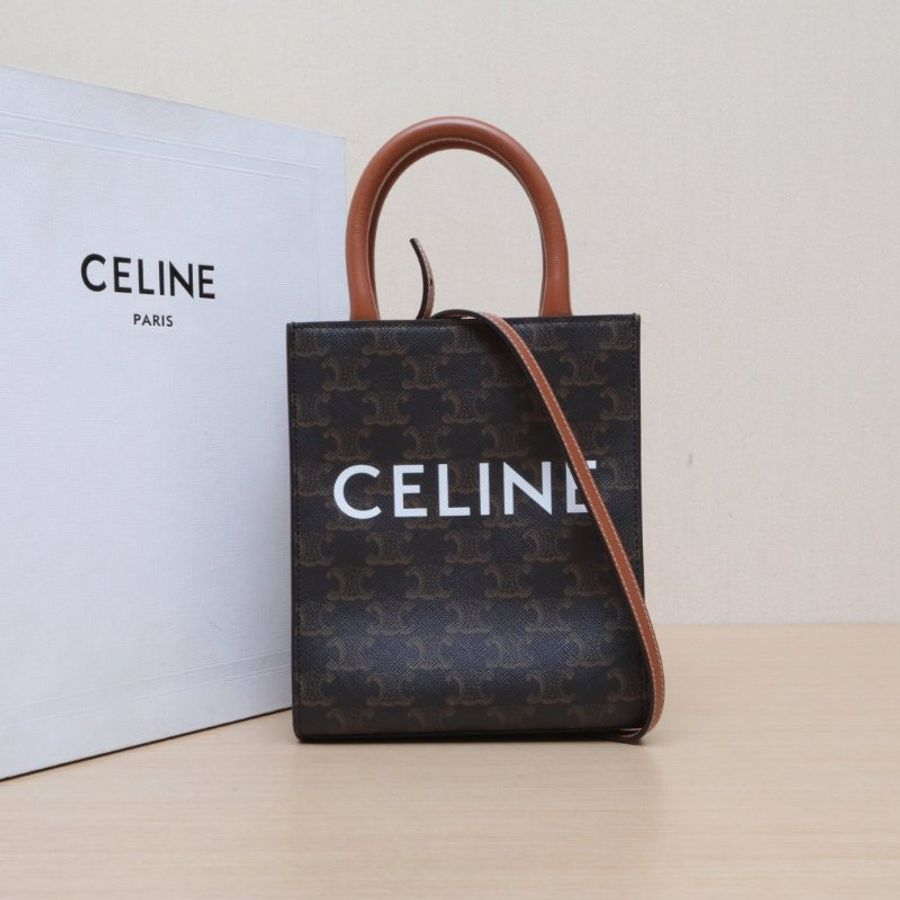 CELINE Cabas豎款手袋Mini凱旋門印花褐色人造革肩背包-0