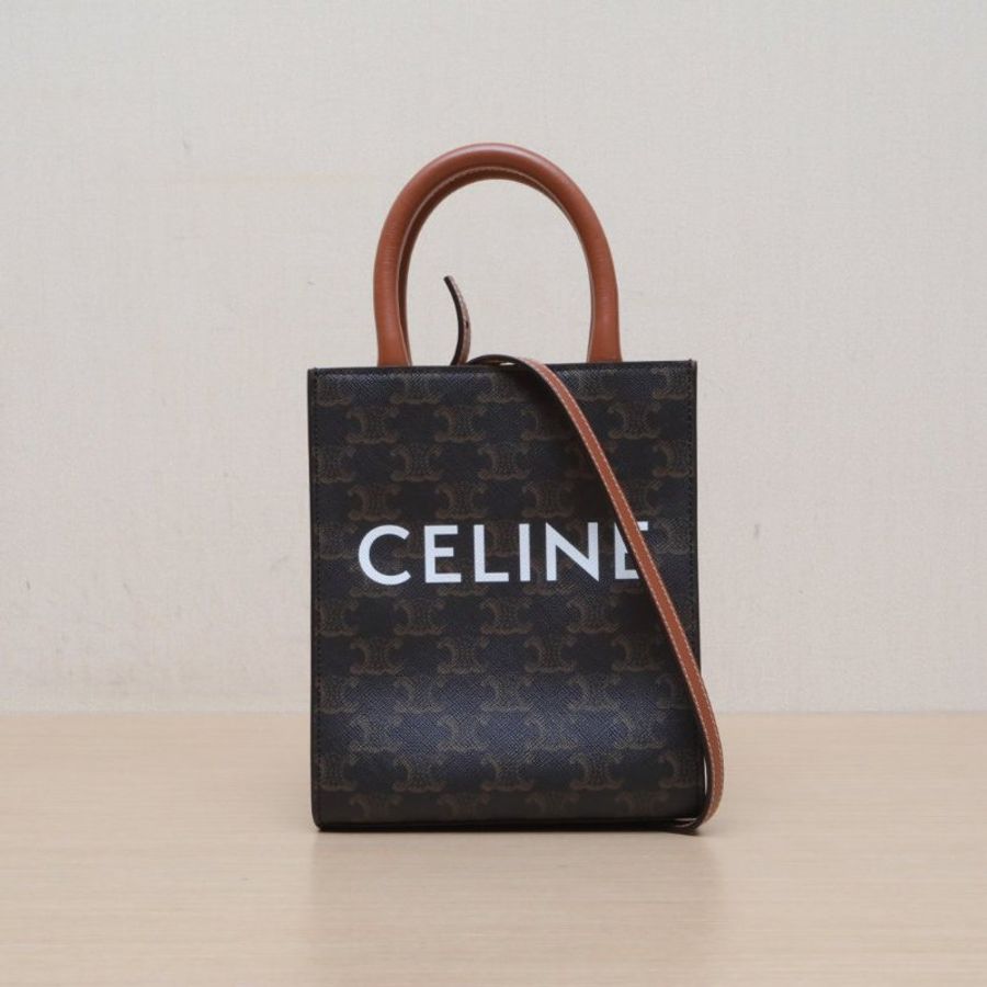 CELINE Cabas豎款手袋Mini凱旋門印花褐色人造革肩背包-1