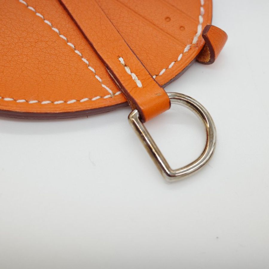 Hermès 愛馬仕 Paddock Selle 馬鞍造型小牛皮鑰匙圈 吊飾 橘色-3
