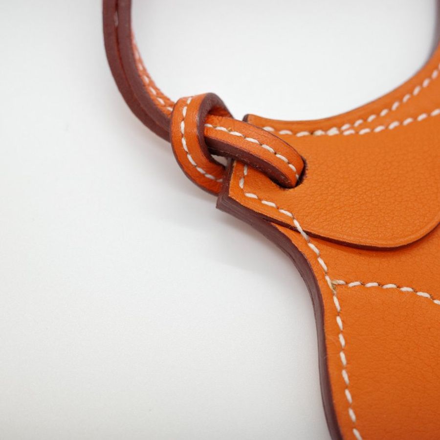 Hermès 愛馬仕 Paddock Selle 馬鞍造型小牛皮鑰匙圈 吊飾 橘色-4