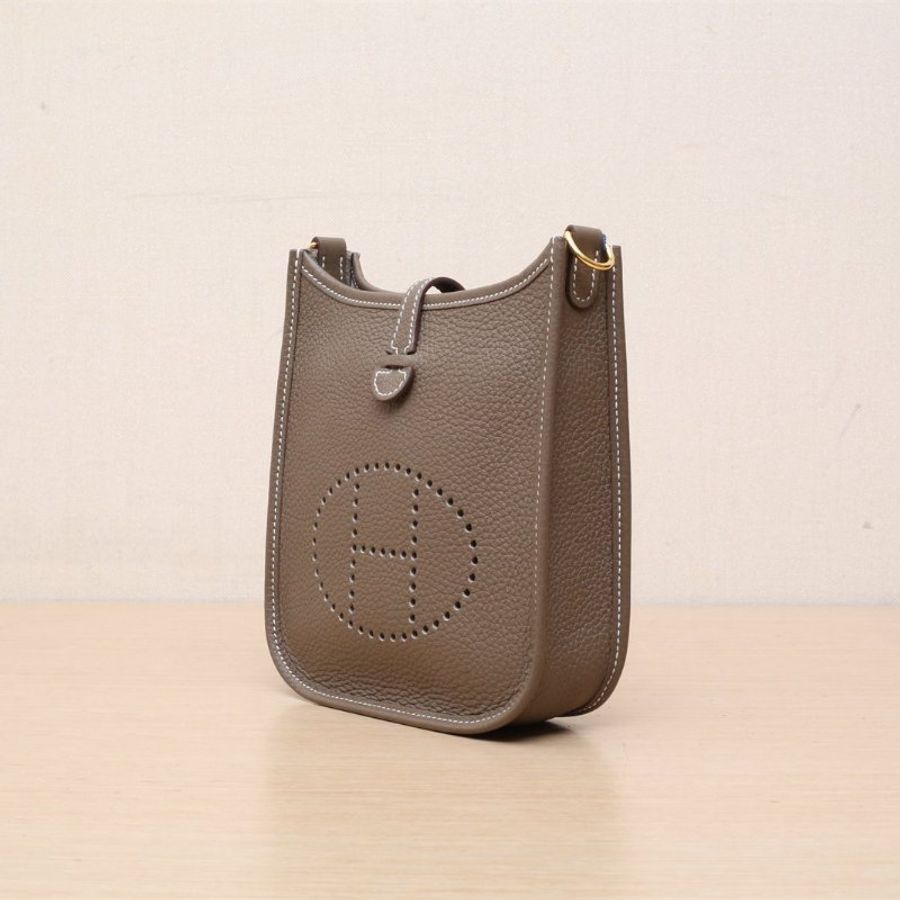 HERMES EvelyneMini1618大象灰TC皮U刻金扣肩背包-3