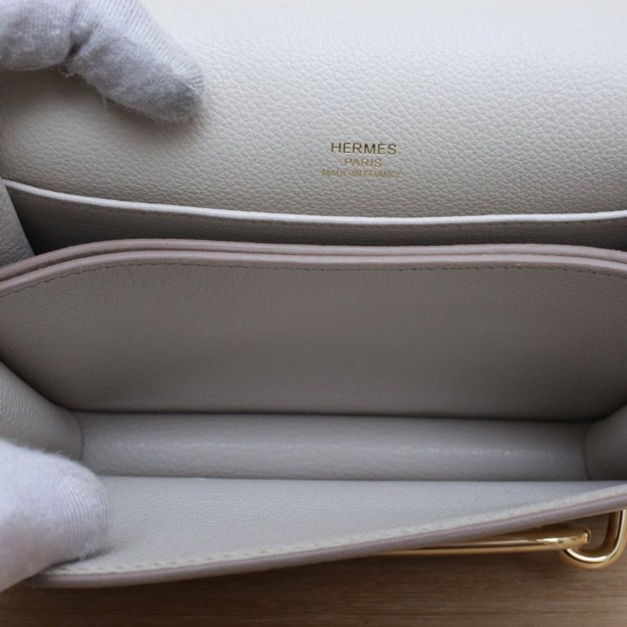 HERMES Roulis豬鼻子198L冰川白EC皮D刻金扣肩背包-3