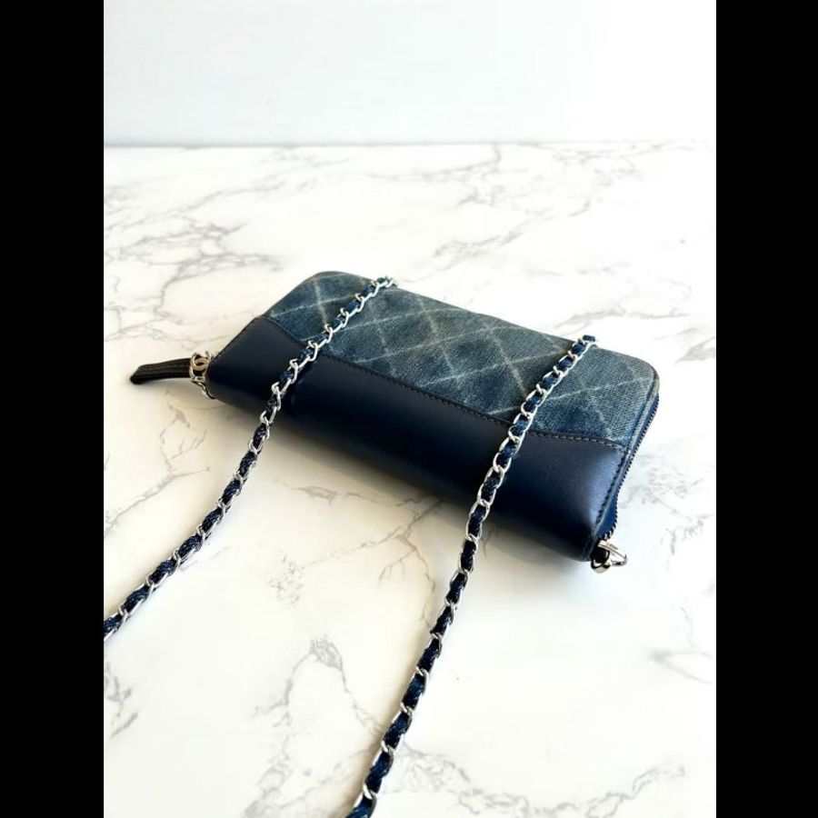 【LA LUNE】古董包 Chanel 牛仔拼皮革WOC包 側背包 斜背包 中古二手包 長夾-2