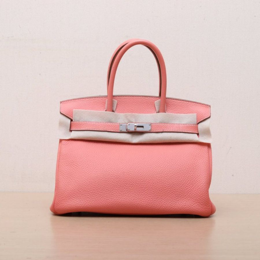 HERMES Birkin30L5灰蝦粉Togo皮框Q銀扣肩背包-1