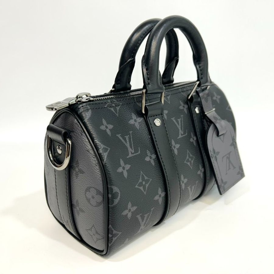 LV黑灰原花銀釦Keepall 25手提斜背包M46271-12
