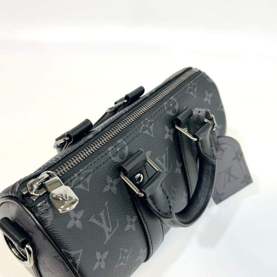 LV黑灰原花銀釦Keepall 25手提斜背包M46271-13