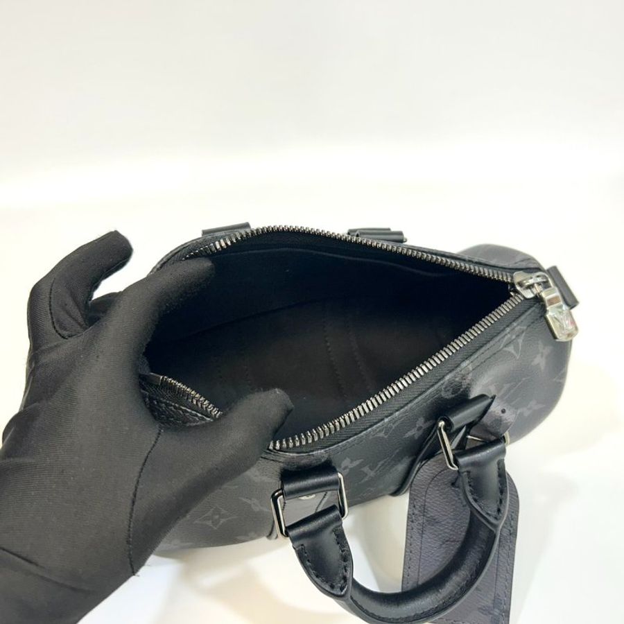 LV黑灰原花銀釦Keepall 25手提斜背包M46271-14
