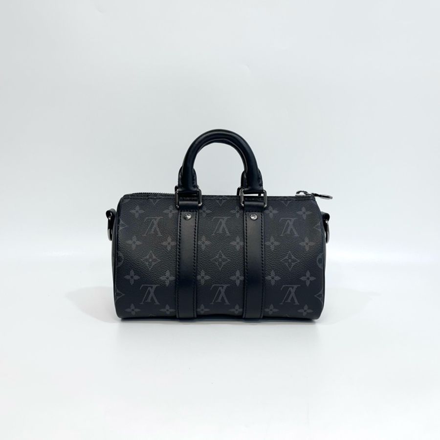 LV黑灰原花銀釦Keepall 25手提斜背包M46271-1