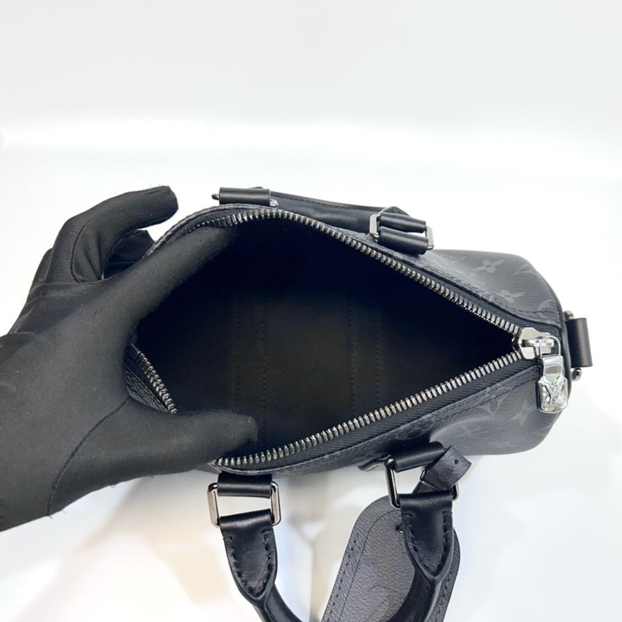 LV黑灰原花銀釦Keepall 25手提斜背包M46271-5