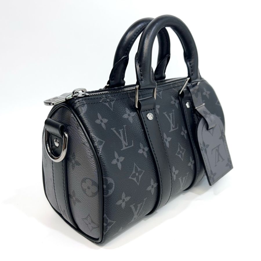 LV黑灰原花銀釦Keepall 25手提斜背包M46271-6