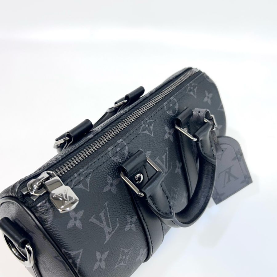 LV黑灰原花銀釦Keepall 25手提斜背包M46271-18