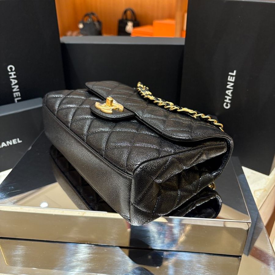 【現貨|快速出貨】CHANEL 25P 黑色魚子醬牛皮雙鏈口蓋包 22cm|經典金鍊|Caviar皮 全新-3
