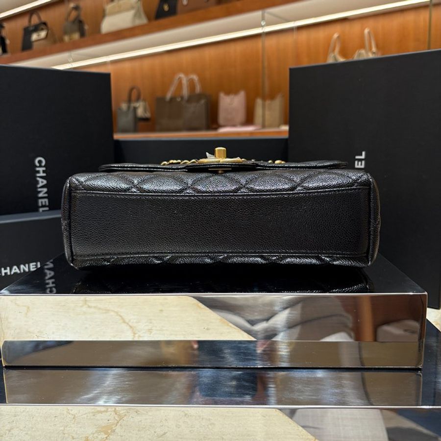 【現貨|快速出貨】CHANEL 25P 黑色魚子醬牛皮雙鏈口蓋包 22cm|經典金鍊|Caviar皮 全新-5