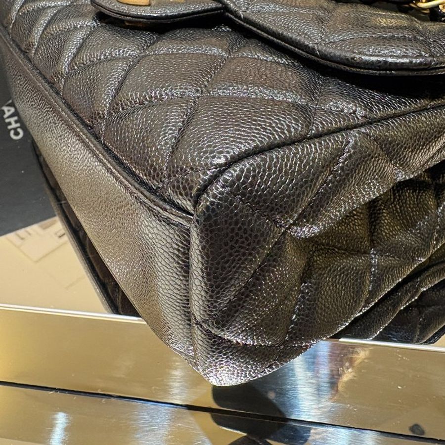 【現貨|快速出貨】CHANEL 25P 黑色魚子醬牛皮雙鏈口蓋包 22cm|經典金鍊|Caviar皮 全新-7