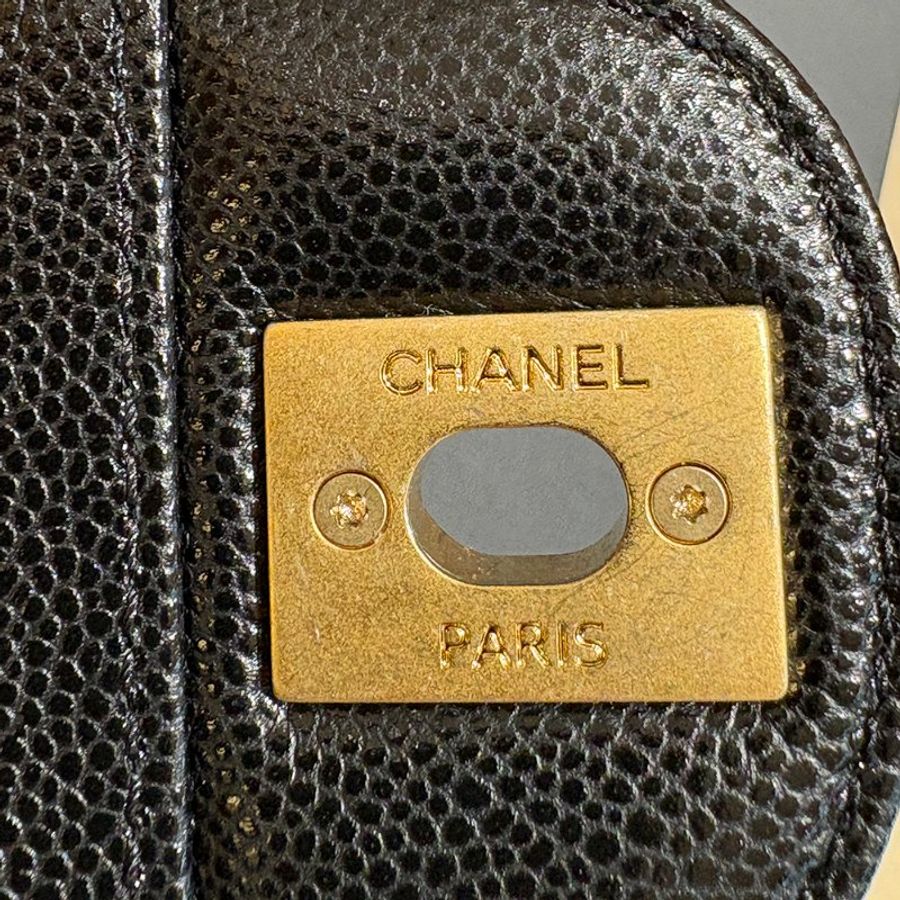 【現貨|快速出貨】CHANEL 25P 黑色魚子醬牛皮雙鏈口蓋包 22cm|經典金鍊|Caviar皮 全新-13